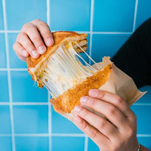 hot dog person holds brown pancake finger